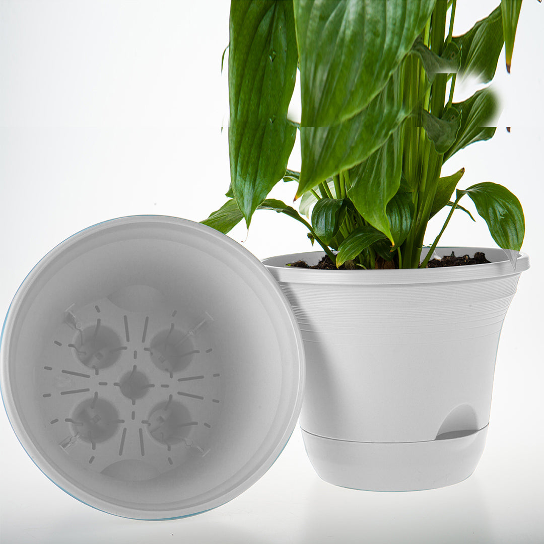 SOGA 19.5 cm White Plastic Plant Pot Self Watering Planter Flower Bonsai Indoor Outdoor Garden Decor Set of 2 - Cafe Supply