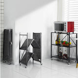 SOGA 2X 3 Tier Steel Black Foldable Kitchen Cart Multi-Functional Shelves Portable Storage Organizer with Wheels - Cafe Supply