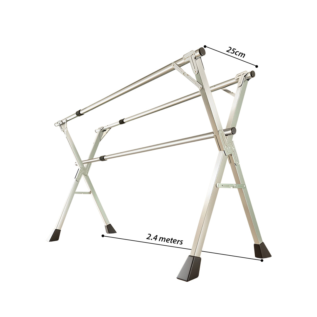 SOGA 2X 2.4m Portable Standing Clothes Drying Rack Foldable Space-Saving Laundry Holder 3 Poles - Cafe Supply