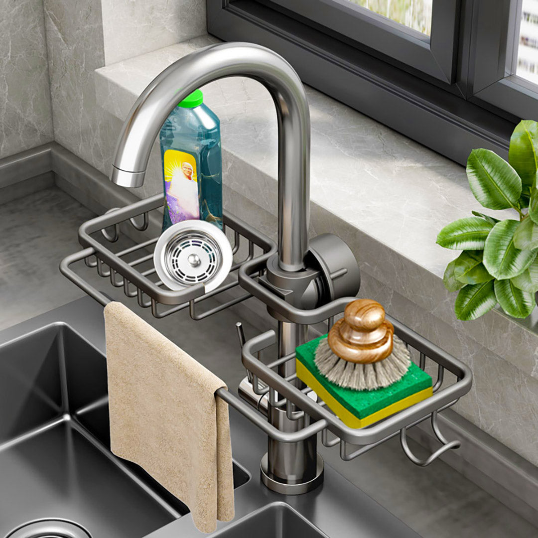 SOGA 2XDark Grey Kitchen Sink Organiser Faucet Soap Sponge Caddy Rack Drainer with Towel Bar Holder - Cafe Supply