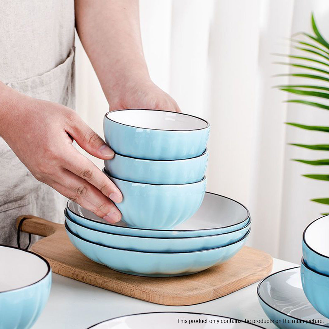 SOGA Blue Japanese Style Ceramic Dinnerware Crockery Soup Bowl Plate Server Kitchen Home Decor Set of 10 - Cafe Supply