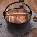 SOGA 2X 29cm Cast Iron Japanese Style Sukiyaki Tetsu Nabe Shabu Hot Pot with Wooden Lid - Cafe Supply