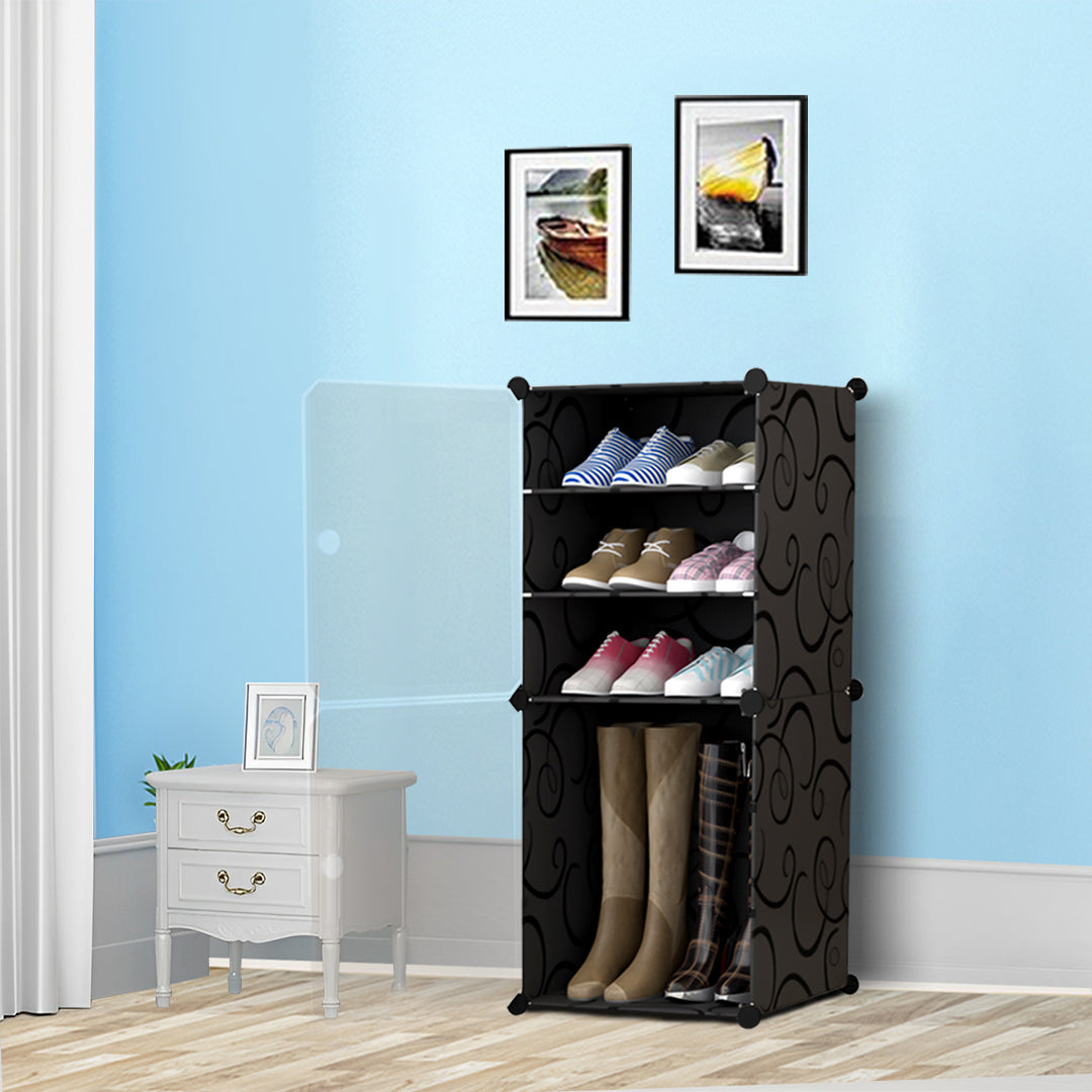 SOGA 2X  4 Tier Shoe Rack Organizer Sneaker Footwear Storage Stackable Stand Cabinet Portable Wardrobe with Cover - Cafe Supply