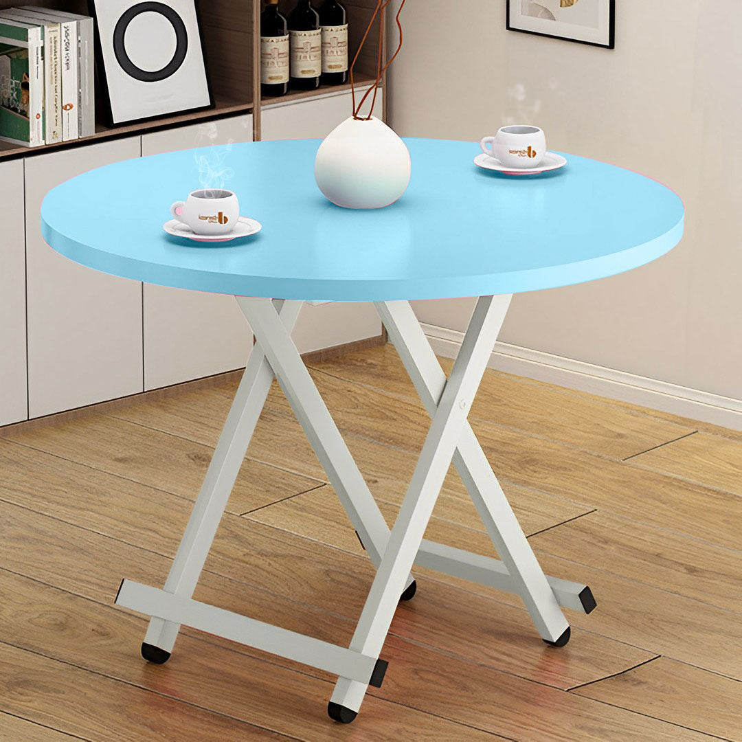 SOGA 2X  Blue Dining Table Portable Round Surface Space Saving Folding Desk Home Decor - Cafe Supply