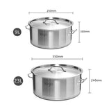 SOGA Stock Pot 9L 23L Top Grade Thick Stainless Steel Stockpot 18/10 - Cafe Supply