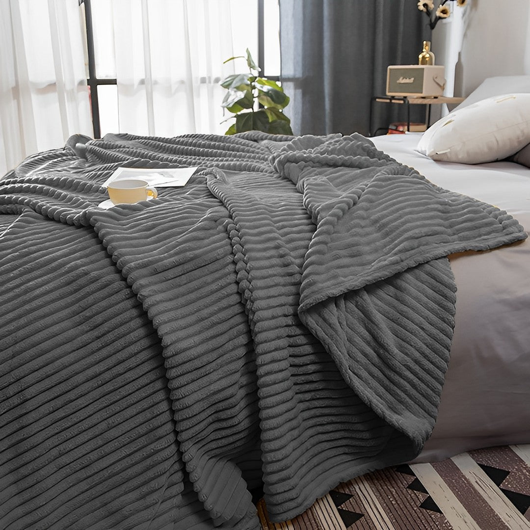 SOGA 2X GreyThrow Blanket Warm Cozy Striped Pattern Thin Flannel Coverlet Fleece Bed Sofa Comforter - Cafe Supply