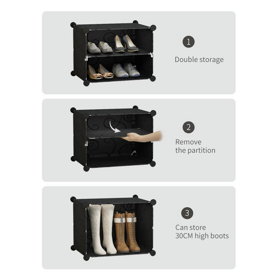 SOGA 4 Tier 2 Column Shoe Rack Organizer Sneaker Footwear Storage Stackable Stand Cabinet Portable Wardrobe with Cover - Cafe Supply