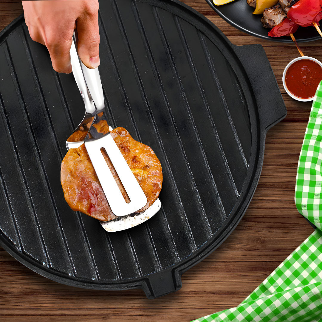 SOGA 2X 30CM Round Cast Iron Korean BBQ Grill Plate with Handles and Drip Lip - Cafe Supply