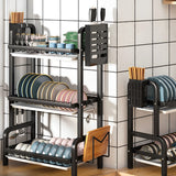 SOGA 2X 3 Tier 62cm Steel Black Kitchen Countertop Drying Rack Dish Plate Cutlery Cutting Board Holder Dish Drainer Kitchen Organiser - Cafe Supply