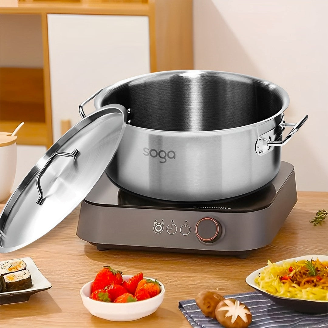 SOGA Dual Burners Cooktop Stove, 17L Stainless Steel Stockpot 28cm and 30cm Induction Casserole - Cafe Supply