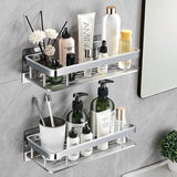 SOGA Silver Wall-Mounted Rectangular Bathroom Storage Organiser Space Saving Adhesive Shelf Rack - Cafe Supply