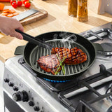 SOGA 26cm Round Ribbed Cast Iron Frying Pan Skillet Steak Sizzle Platter with Handle - Cafe Supply