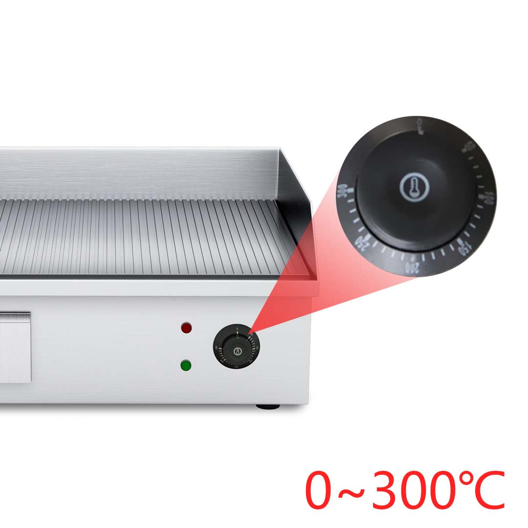 SOGA 2X Electric Stainless Steel Ribbed Griddle Commercial Grill BBQ Hot Plate - Cafe Supply