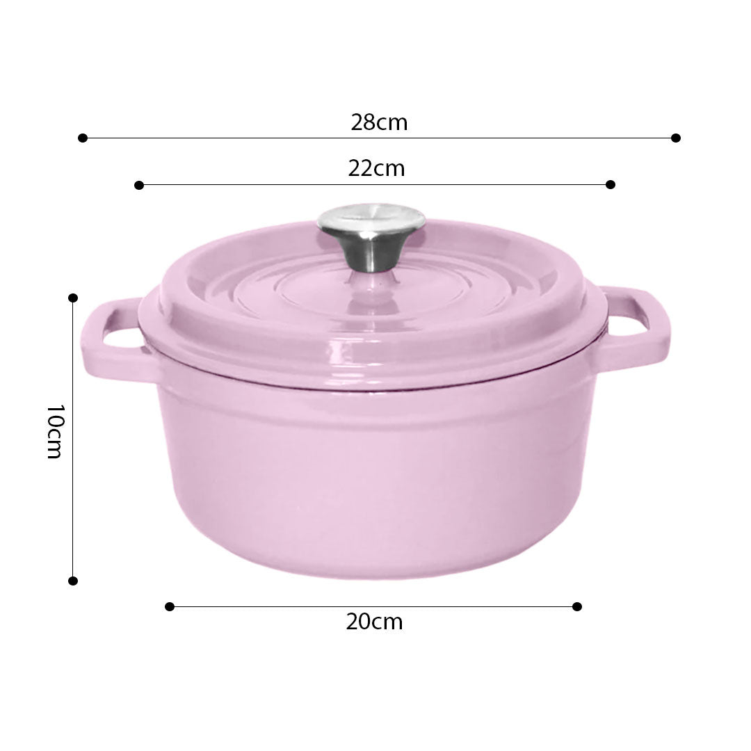 SOGA 2X 22cm Pink Cast Iron Ceramic Stewpot Casserole Stew Cooking Pot With Lid - Cafe Supply