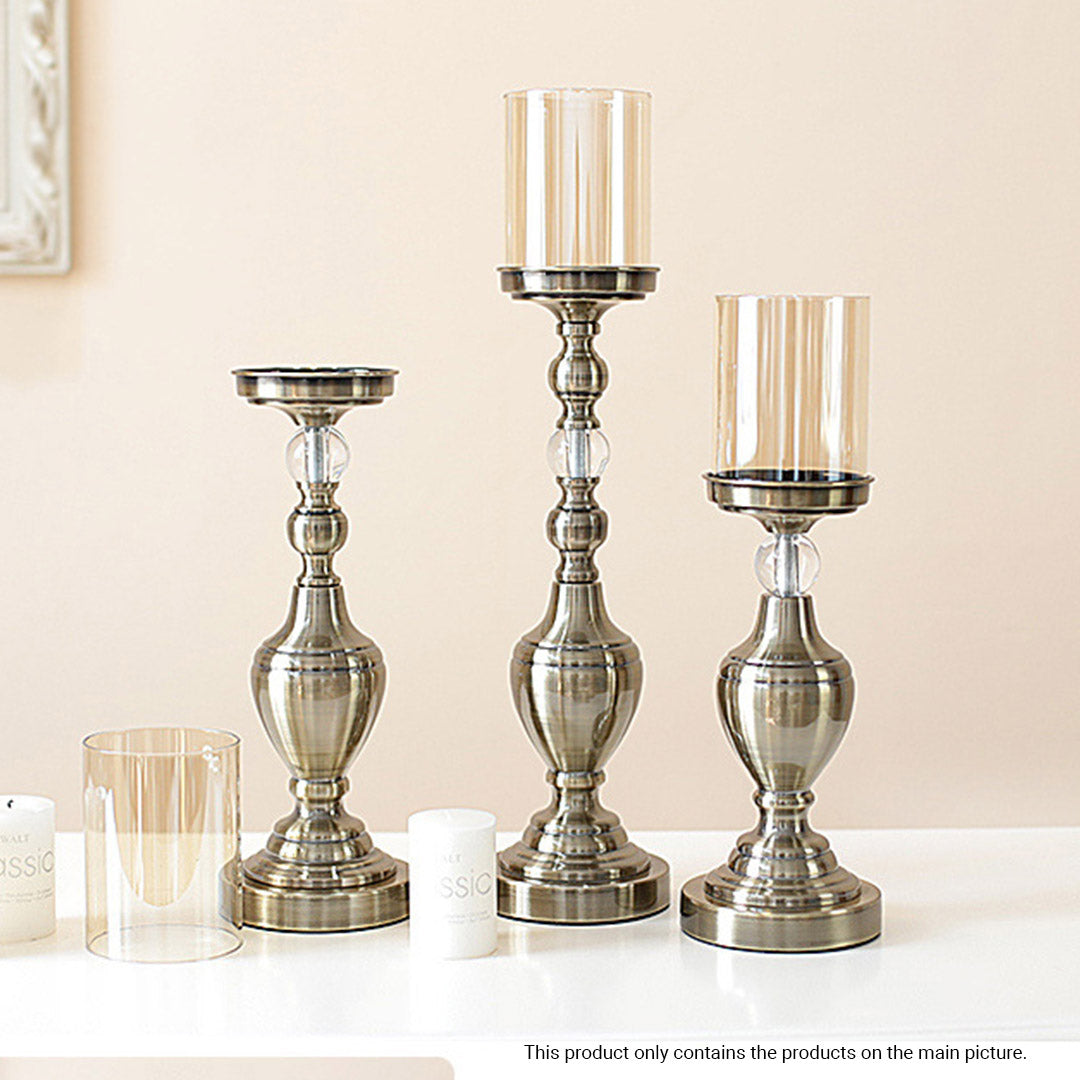 SOGA 49.5cm Glass Candlestick Candle Holder Stand Pillar Glass/Iron Metal - Cafe Supply