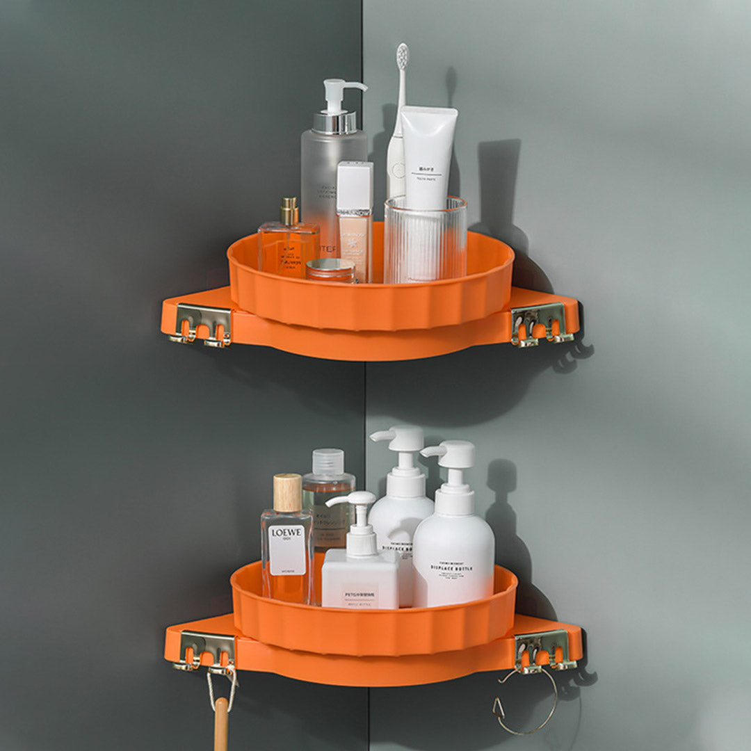 SOGA 2X Orange 360 Degree Wall-Mounted Rotating Bathroom Organiser Corner Vanity Rack Toilet Adhesive Storage Shelf - Cafe Supply