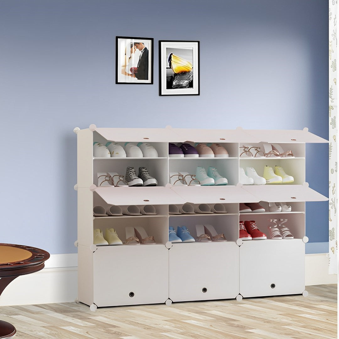 SOGA 5 Tier 3 Column White Shoe Rack Organizer Sneaker Footwear Storage Stackable Stand Cabinet Portable Wardrobe with Cover - Cafe Supply