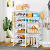 SOGA 2X 12-Shelf Tier Shoe Storage Shelf Space-Saving Caddy Rack Organiser with Side Hooks White - Cafe Supply