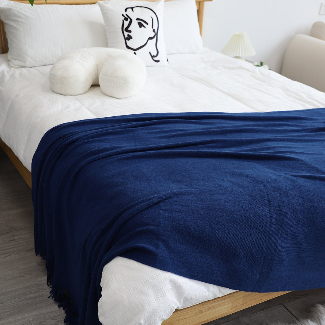 SOGA 2X Royal Blue Acrylic Knitted Throw Blanket Solid Fringed Warm Cozy Woven Cover Couch Bed Sofa Home Decor - Cafe Supply