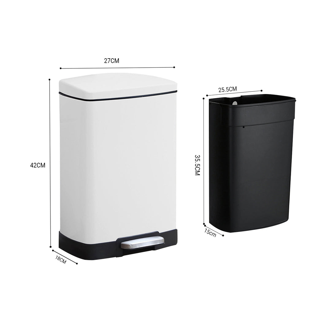 SOGA 4X Foot Pedal Stainless Steel Rubbish Recycling Garbage Waste Trash Bin Rectangular Shape 12L White - Cafe Supply