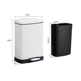 SOGA 4X Foot Pedal Stainless Steel Rubbish Recycling Garbage Waste Trash Bin Rectangular Shape 12L White - Cafe Supply