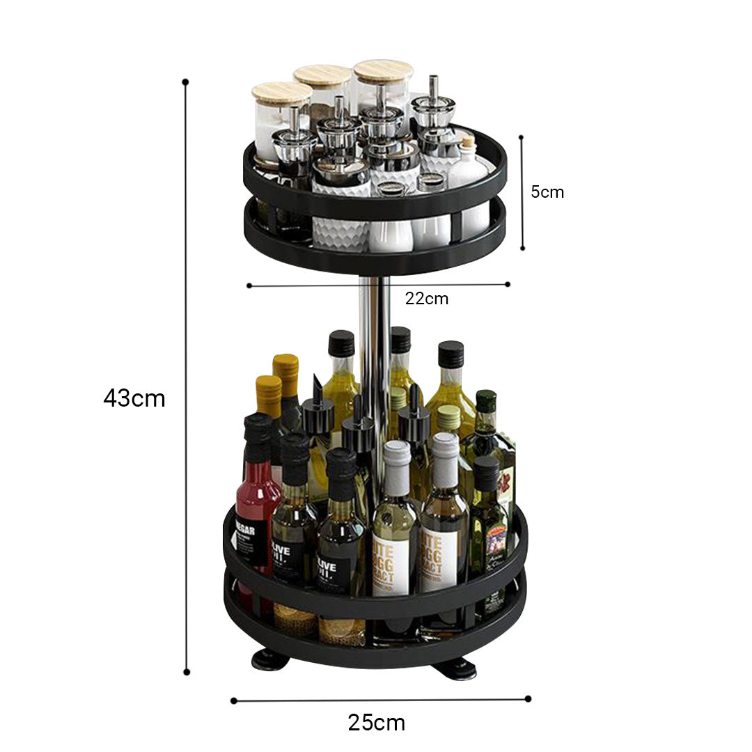 SOGA 2 Tier Steel Black Round Rotating Multi-Function Kitchen Portable Storage Spice Seasoning Kitchen Countertop Organiser Shelf - Cafe Supply