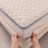 SOGA 2X Beige 183cm Wide Mattress Cover Thick Quilted Fleece Stretchable Clover Design Bed Spread Sheet Protector with Pillow Covers - Cafe Supply