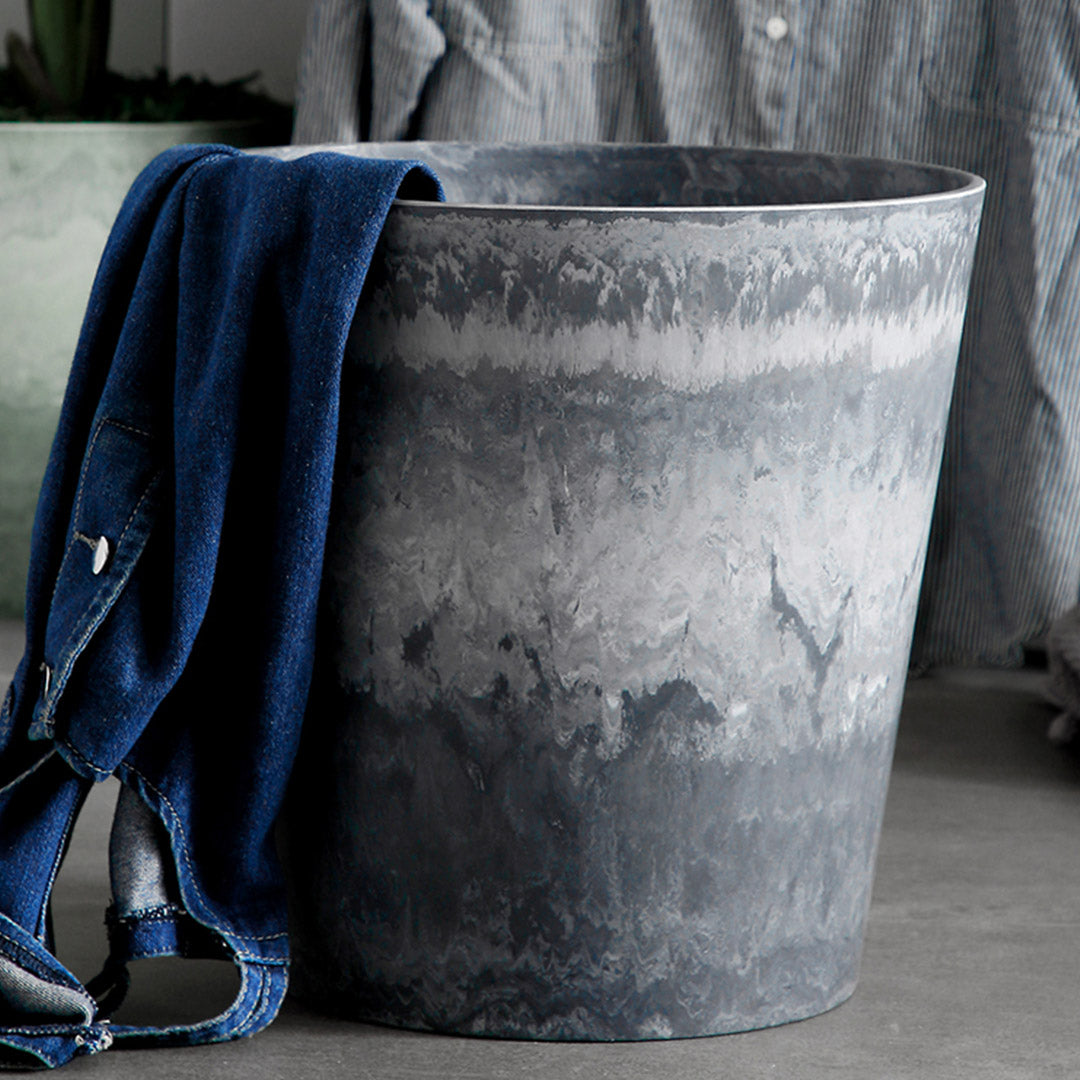 SOGA 2X 27cm Weathered Grey Round Resin Plant Flower Pot in Cement Pattern Planter Cachepot for Indoor Home Office - Cafe Supply