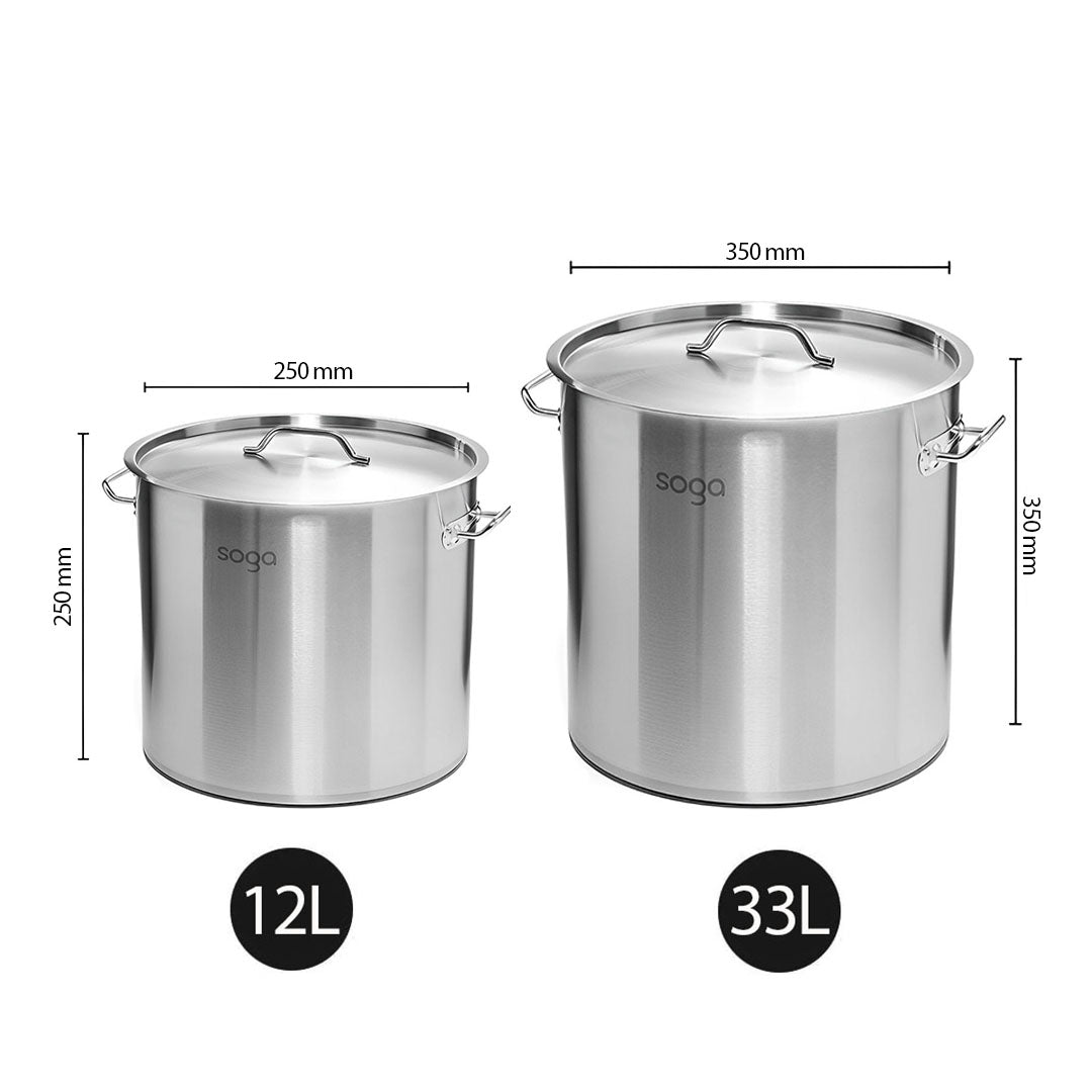 SOGA Stock Pot 12L 33L Top Grade Thick Stainless Steel Stockpot 18/10 - Cafe Supply