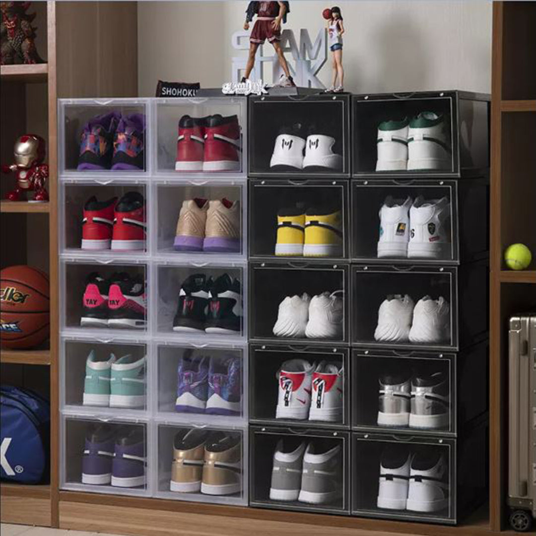 SOGA 2X 6 Tier Transparent Portable Shoe Organiser Sneaker Footwear Folding Plastic Bin Stackable Storage Box with Magnetic Door - Cafe Supply