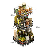 SOGA 3 Tier Steel Black Square Rotating Multi-Function Kitchen Portable Storage Spice Seasoning Kitchen Countertop Organiser Shelf - Cafe Supply