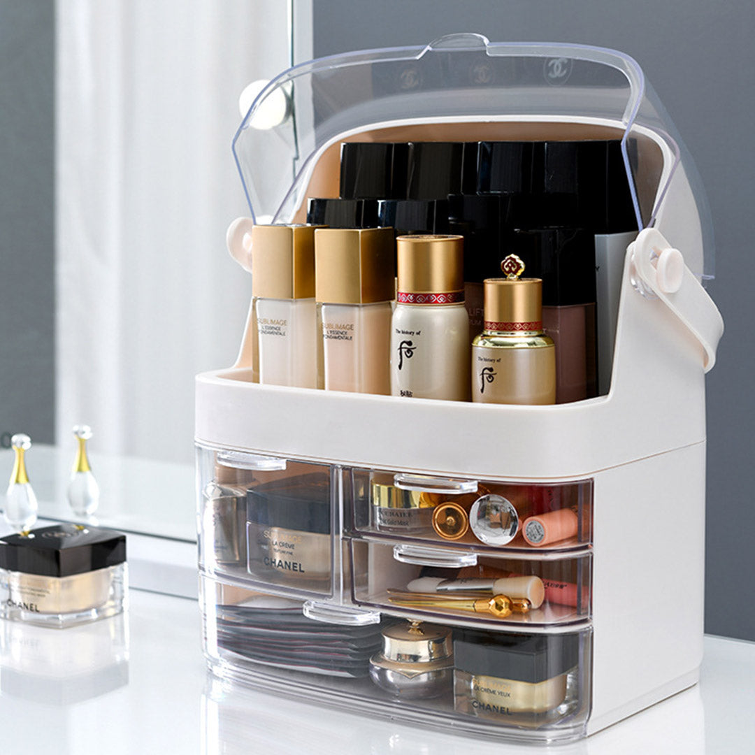 SOGA 2X 3 Tier White Countertop Makeup Cosmetic Storage Organiser Skincare Holder Jewelry Storage Box with Handle - Cafe Supply