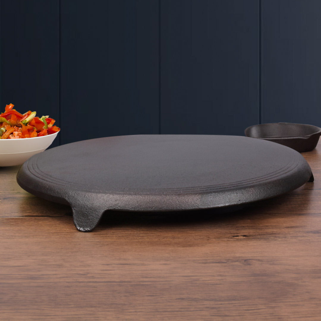 SOGA 2X 33CM Reversible Round Cast Iron Induction Crepes Pan Baking Cookie Pancake Pizza Bakeware - Cafe Supply