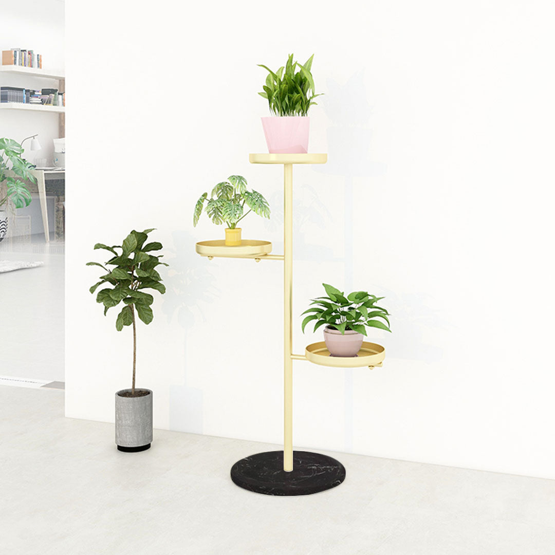 SOGA 3 Tier Gold Round Plant Stand Flowerpot Tray Display Living Room Balcony Metal Decorative Shelf - Cafe Supply