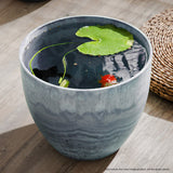 SOGA 2X 32cm Weathered Grey Round Resin Plant Flower Pot in Cement Pattern Planter Cachepot for Indoor Home Office - Cafe Supply