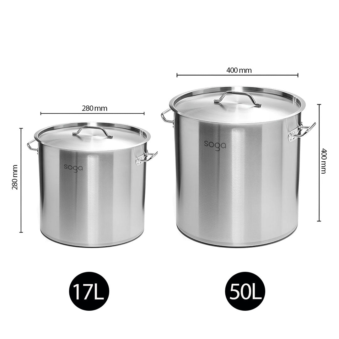 SOGA Stock Pot 17L 50L Top Grade Thick Stainless Steel Stockpot 18/10 - Cafe Supply