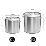 SOGA Stock Pot 17L 50L Top Grade Thick Stainless Steel Stockpot 18/10 - Cafe Supply