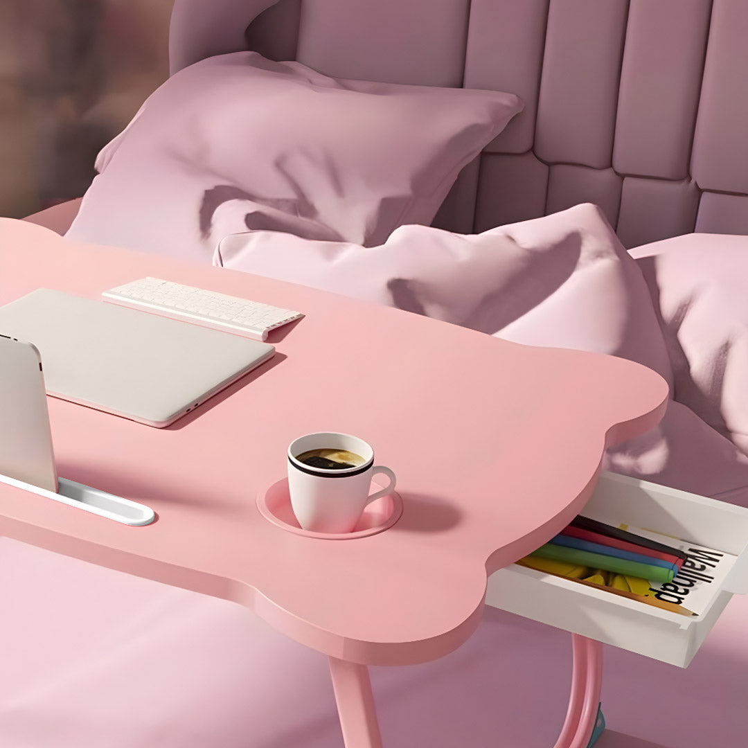 SOGA 2X Pink Portable Bed Table Adjustable Folding Mini Desk With Mini Drawer and Cup-Holder Home Decor - Cafe Supply