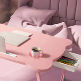 SOGA 2X Pink Portable Bed Table Adjustable Folding Mini Desk With Mini Drawer and Cup-Holder Home Decor - Cafe Supply