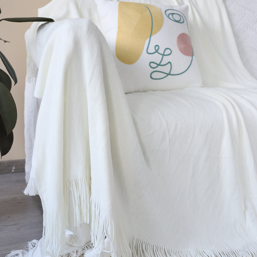 SOGA White Acrylic Knitted Throw Blanket Solid Fringed Warm Cozy Woven Cover Couch Bed Sofa Home Decor - Cafe Supply