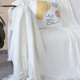 SOGA White Acrylic Knitted Throw Blanket Solid Fringed Warm Cozy Woven Cover Couch Bed Sofa Home Decor - Cafe Supply