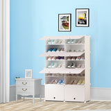 SOGA 7 Tier 2 Column White Shoe Rack Organizer Sneaker Footwear Storage Stackable Stand Cabinet Portable Wardrobe with Cover - Cafe Supply