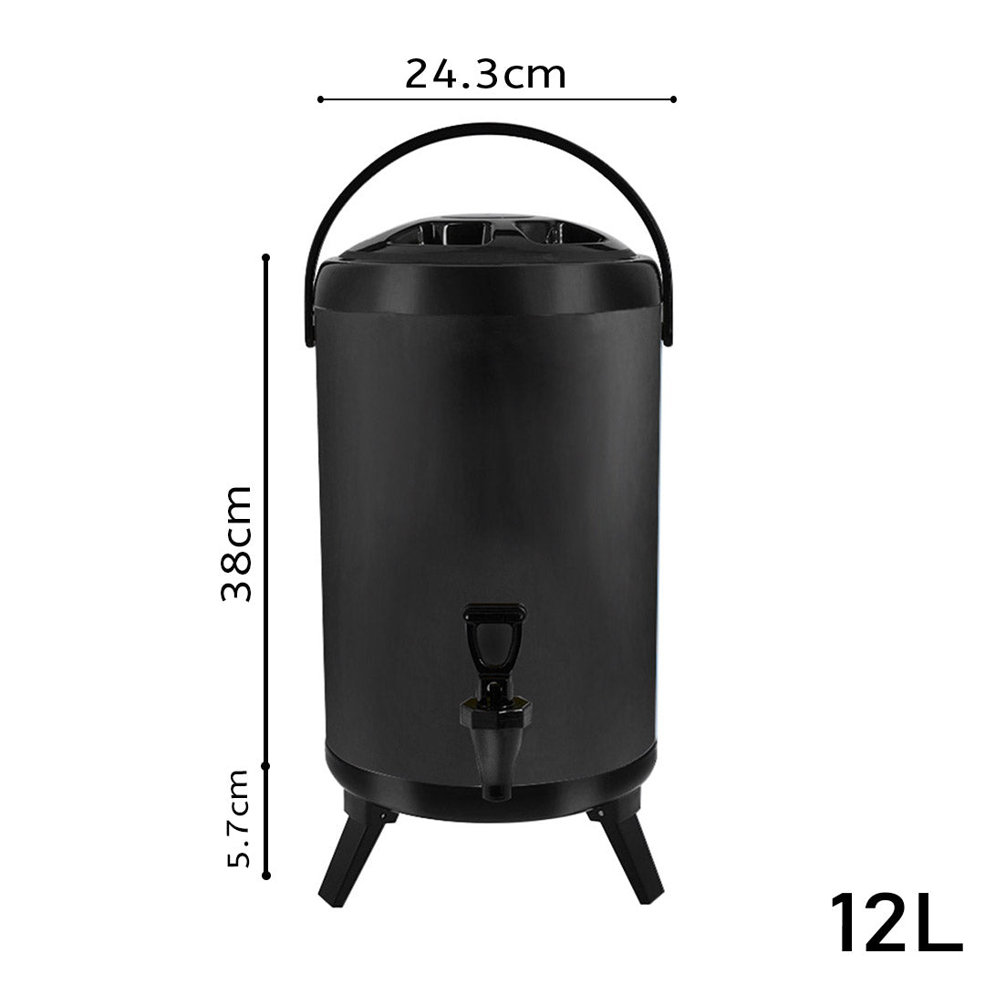 SOGA 2X 12L Stainless Steel Insulated Milk Tea Barrel Hot and Cold Beverage Dispenser Container with Faucet Black - Cafe Supply