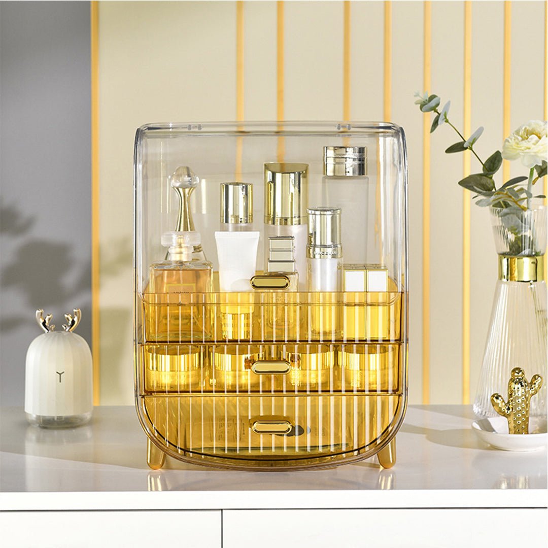SOGA 2X 3 Tier Golden Yellow Multifunctional Countertop Cosmetic Storage Makeup Perfume Skincare Display Stand Shelf Drawer Type Organiser - Cafe Supply