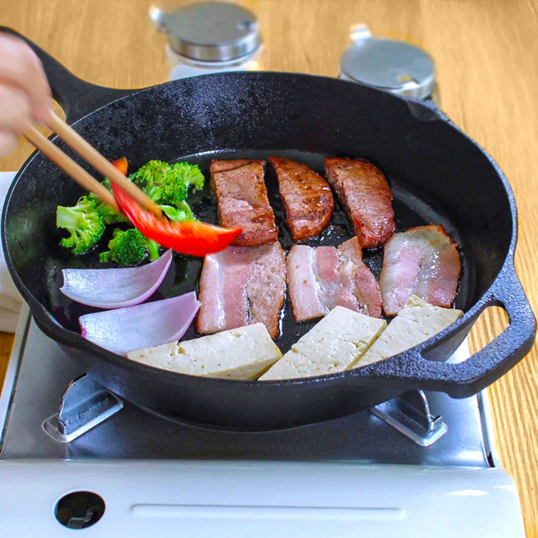 SOGA 2X 30cm Round Cast Iron Frying Pan Skillet Steak Sizzle Platter with Helper Handle - Cafe Supply