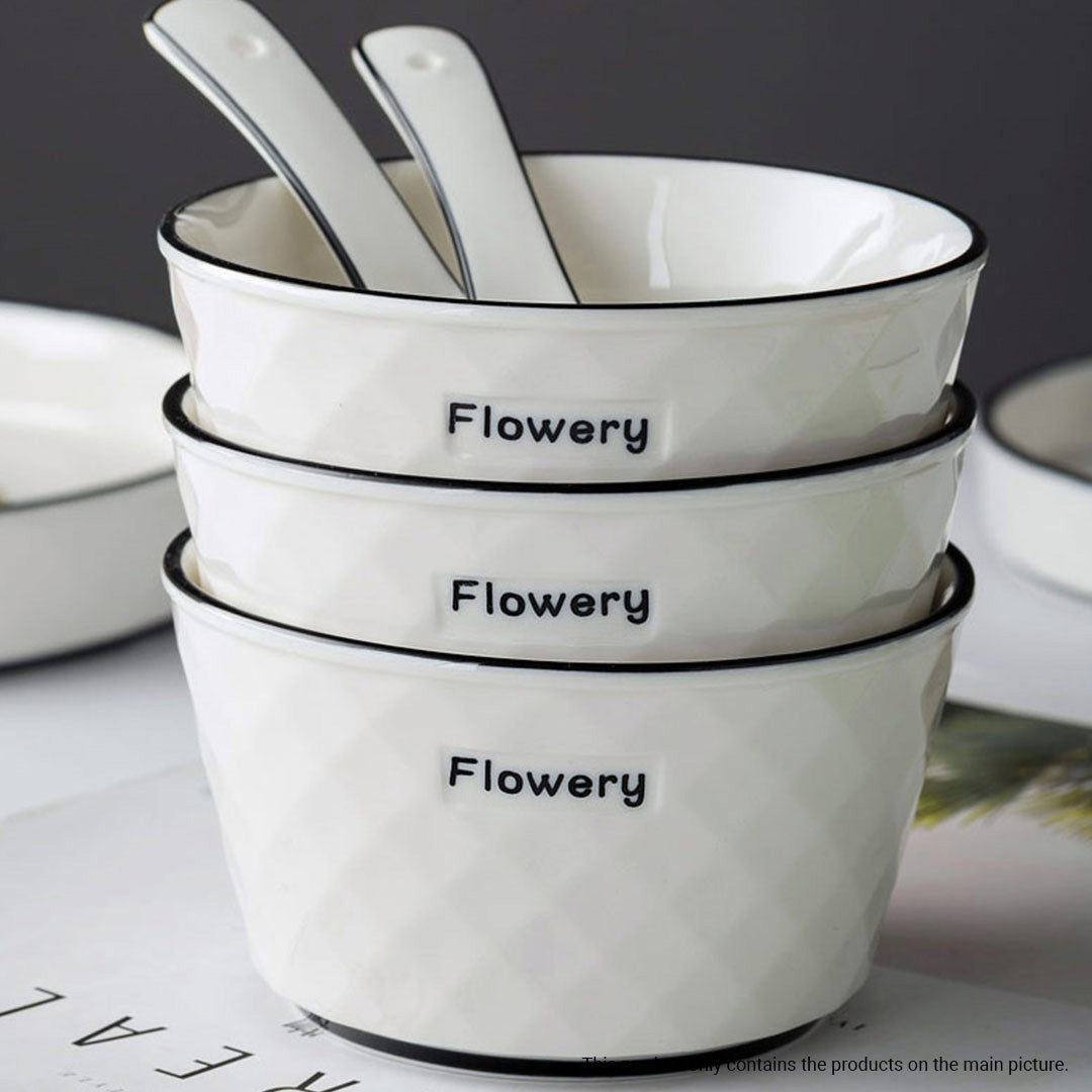 SOGA Diamond Pattern Ceramic Dinnerware Set Crockery Soup Bowl Plate Server Kitchen Home Decor Set of 4 - Cafe Supply