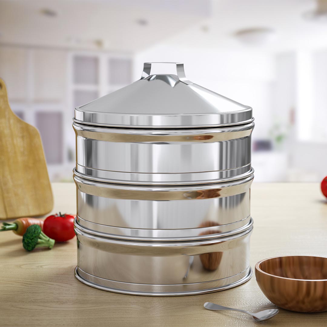 SOGA 3 Tier Stainless Steel Steamers With Lid Work inside of Basket Pot Steamers 25cm - Cafe Supply