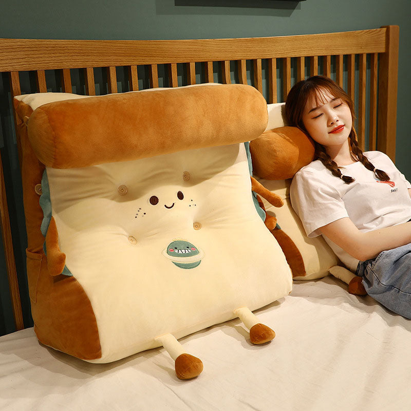 SOGA 2X Smiley Face Toast Bread Wedge Cushion Stuffed Plush Cartoon Back Support Pillow Home Decor - Cafe Supply
