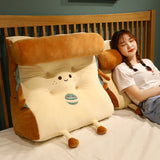 SOGA 2X Smiley Face Toast Bread Wedge Cushion Stuffed Plush Cartoon Back Support Pillow Home Decor - Cafe Supply