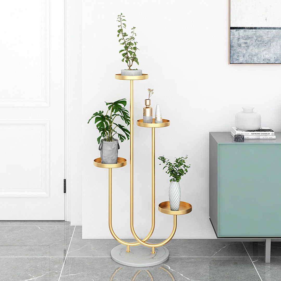 SOGA 2X U Shaped Plant Stand Round Flower Pot Tray Living Room Balcony Display Gold Metal Decorative Shelf - Cafe Supply